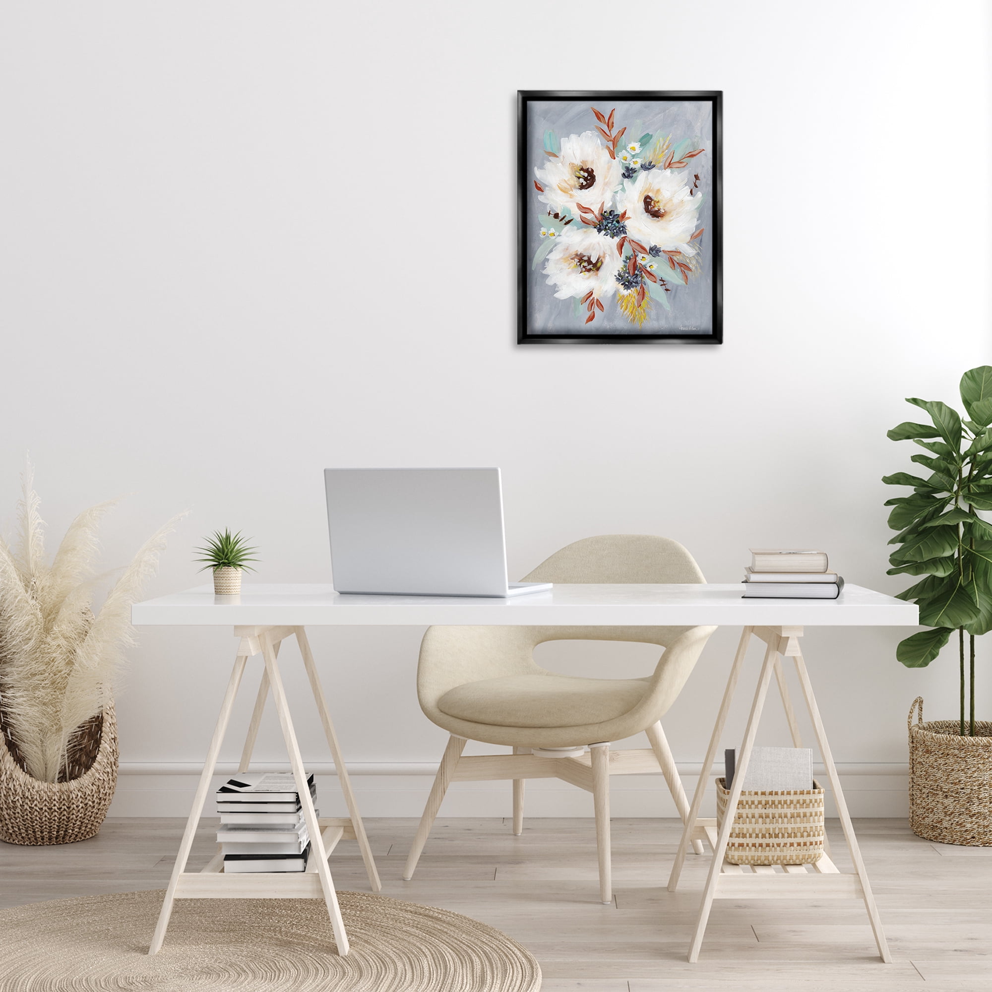 Stupell Industries White Flowers Trio Botanical & Floral Painting Black Floater Framed Art Print Wall Art, 17 x 21