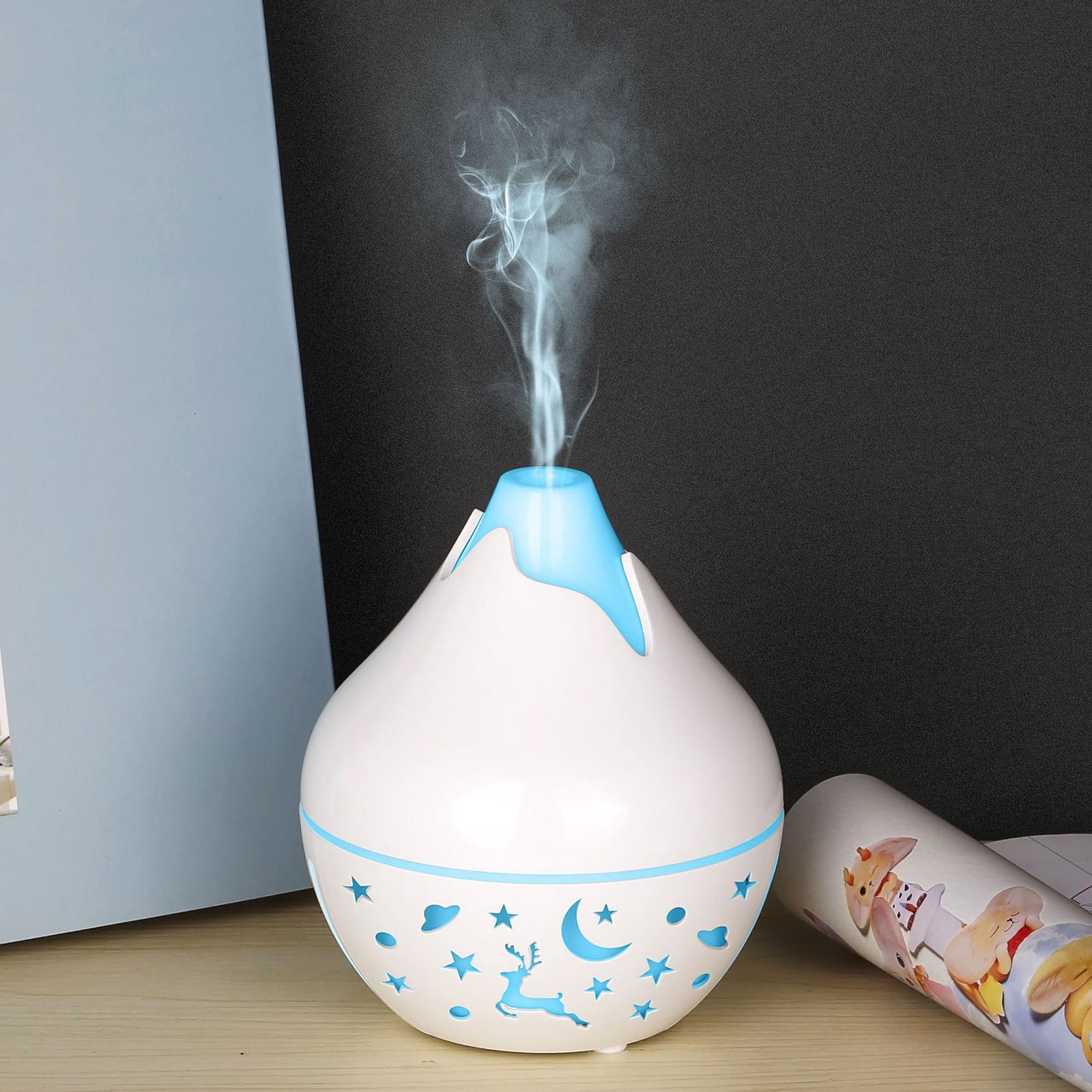 HengDidi Mini Wood Grain Humidifier with Color-Changing Night Light - USB Powered Aroma Diffuser for Oils - Silent Operation for Bedroom or Office - Portable Mist Device