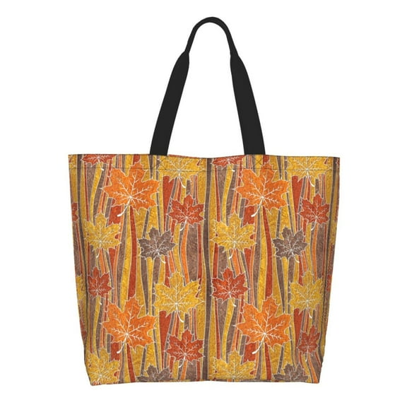 Honeii Autumn Maple Leaf Stripes Print Tote Bag for Women, Foldable Tote Bag Large Shoulder Bag Top Handle Handbag for Travel, Work