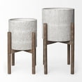 thumbnail image 2 of Mercana Groot Metal Wood Base Plant Stands in Eggshell White (Set of 2), 2 of 7