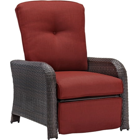Hanover Strathmere Wicker and Steel Outdoor Patio Lounge Chair, Crimson Red