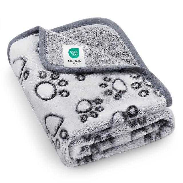 Manta para perros Luciphia Premium, franela suave, gris, con estampado de patas