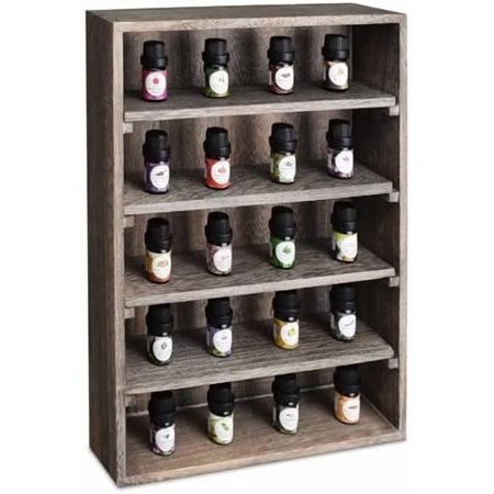 Wooden Wall-Mounted Display Shelves Rack for Collectibles-Figures,Shot Glasses,Spice Can,Cosmetics or Perfume-5 Adjustable Height Shelves,Space-Saving, Coffee Color