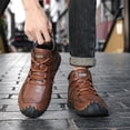 thumbnail image 5 of Mens Casual Work Boots Lightweight Slip Resistant Breathable Walking Driving Boots Vintage High Top Flat Shoes Brown 6.5 US, 5 of 7