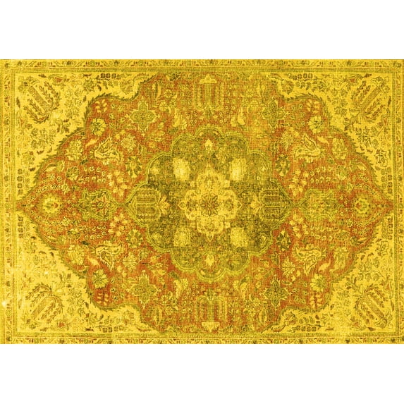 Ahgly Company Indoor Rectangle Medallion Yellow Traditional Area Rugs, 3' x 5'
