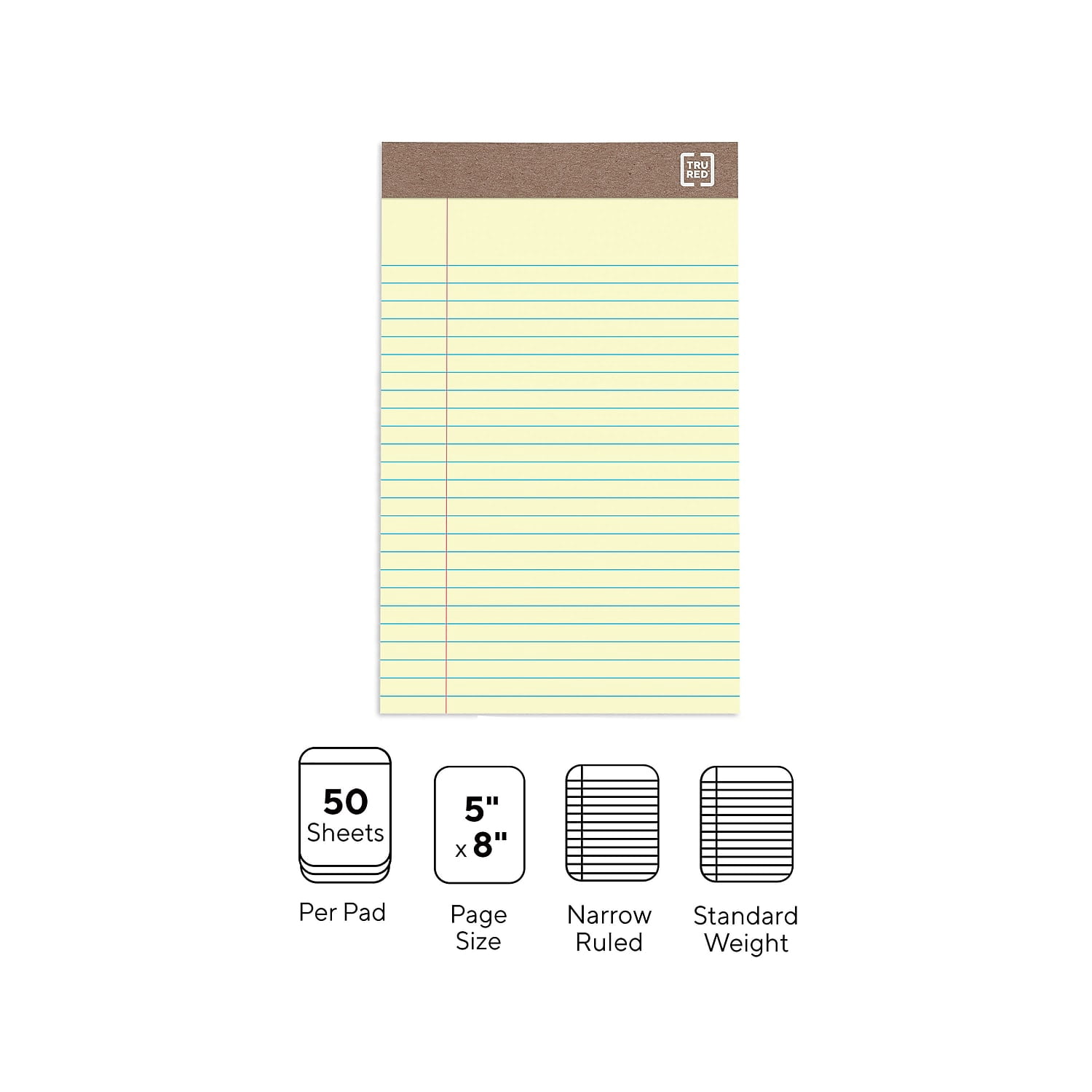 Staples 100% Recycled Narrow Ruled Perforated Notepads Canary 5" x 8" 12/PK 815590