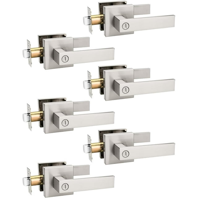 1 Pack Poignée de Porte en Nickel Brossé Serrure de Porte de Confidentialité Intérieure pour Lit et Bain avec Rose Carré Poignée de Serrure Moderne Sans Clé Réversible pour Gauche & Droite