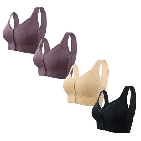UTSJKR 4 Pc Front Closure Wireless Bras Comfort No Underwire Full Support Sleep Bra Adjustable Straps Breathable Wireless Bra for Daily Wear Bras Black XXXXL