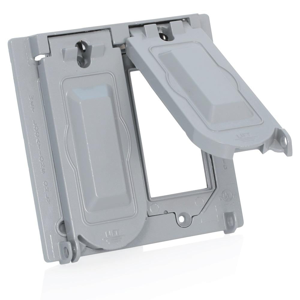2 Gang Weather Proof Cover With Metal Flat Lid For Decora Gfci Duplex Or Single Horizontal Mount Gray Com Weather Proof Cover With Metal Flat Lid, Outdoor Duplex Receptacle Cover