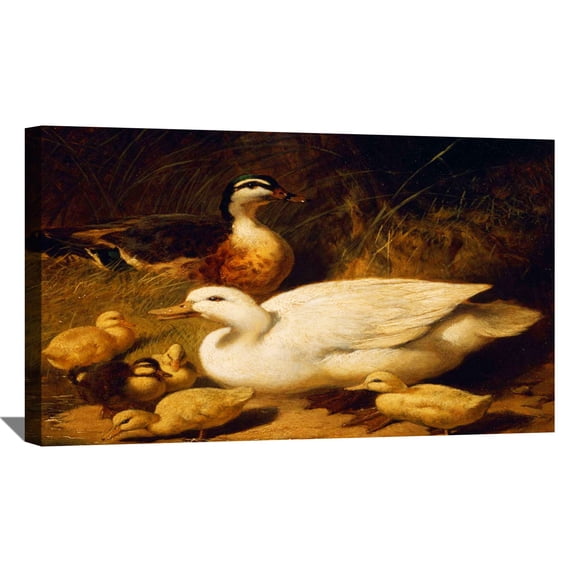 John Frederick Herring Jr. Painting Ducks and Ducklings Sporting and Equestrian Canvas Art Framed Horse Wall Art