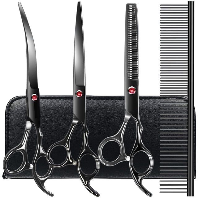 Kit de tijeras de peluquería canina TINMARDA Professional 5 en 1, color negro
