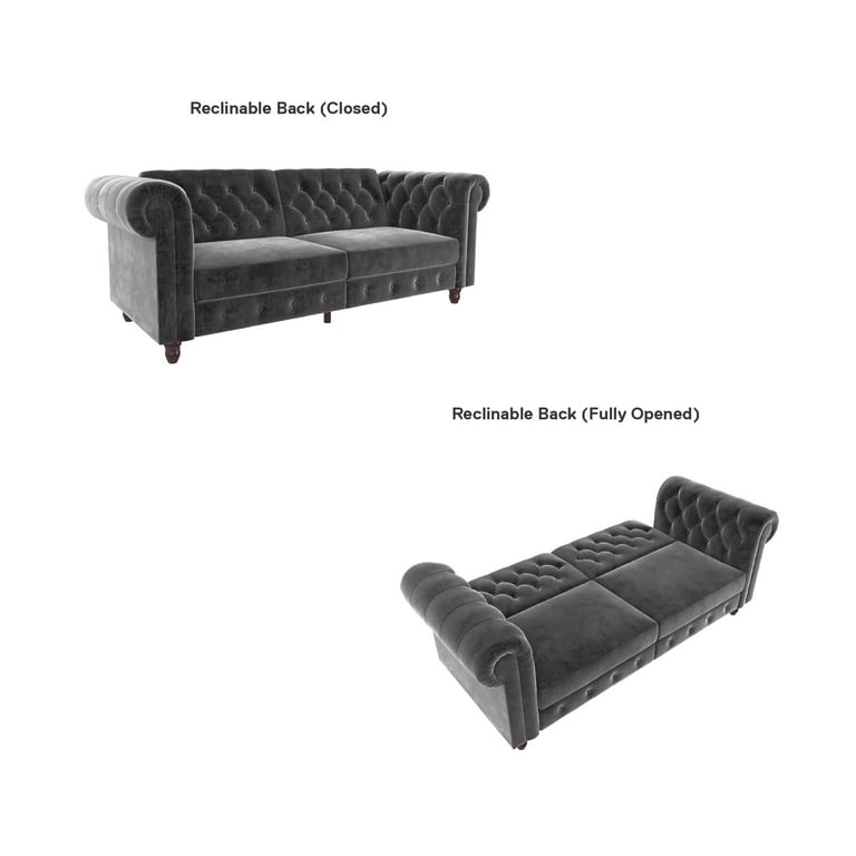 DHP Felix Chesterfield Coil Sofa Futon Grey Velvet