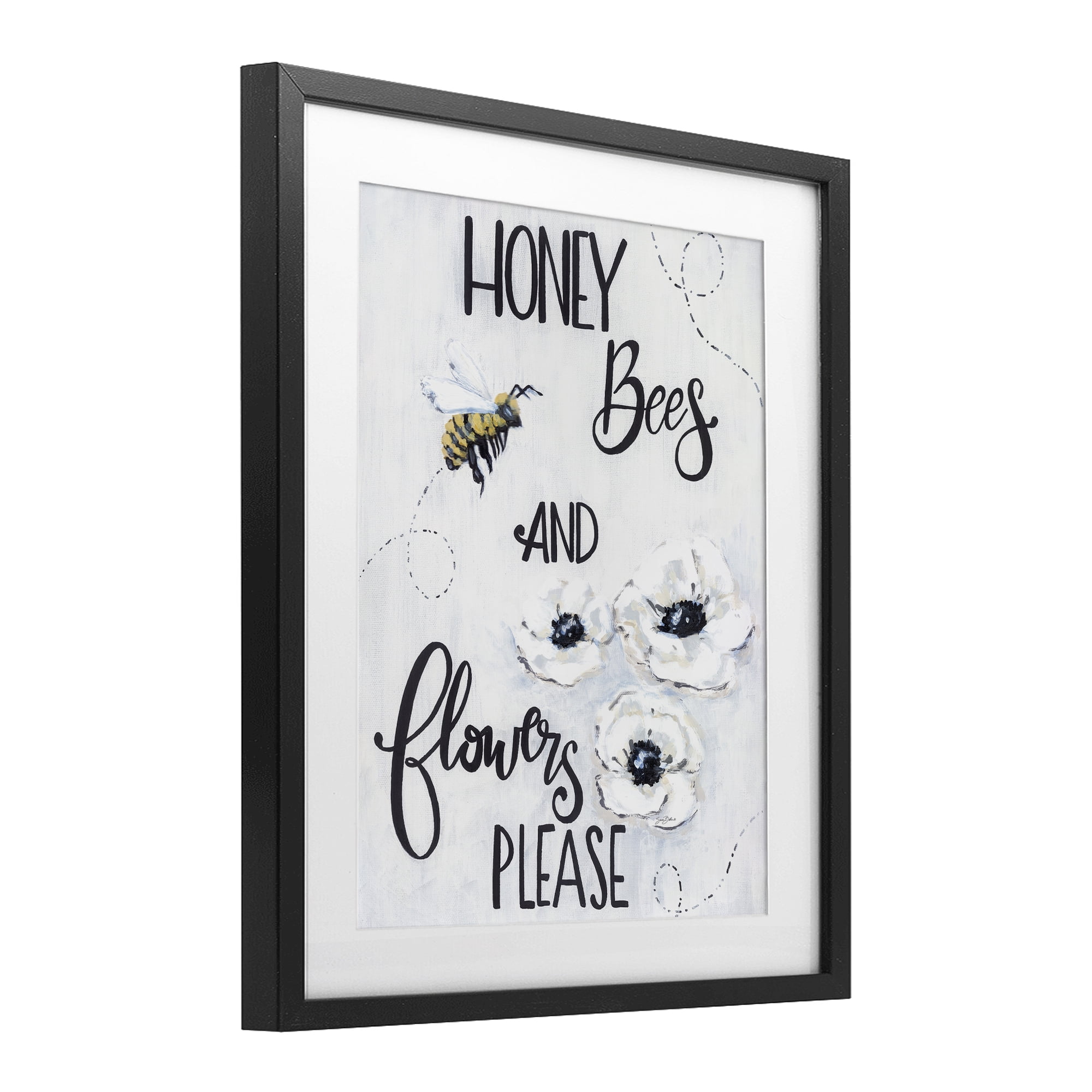Stupell Industries Garden Bees & Flowers Please Black Framed Print Under Glass, design by Sara Baker