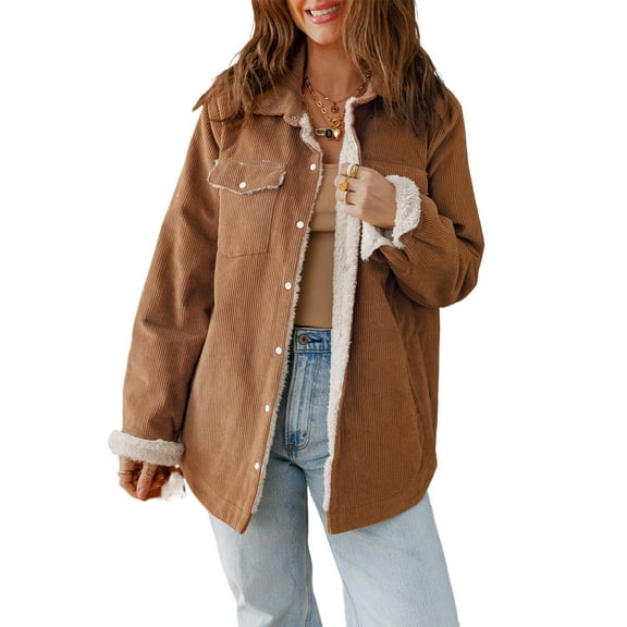 Vintage Cinnamon Fleece Lined Corduroy Jacket with Buttoned Flap Pockets | [ZhiHiMeRi] | L