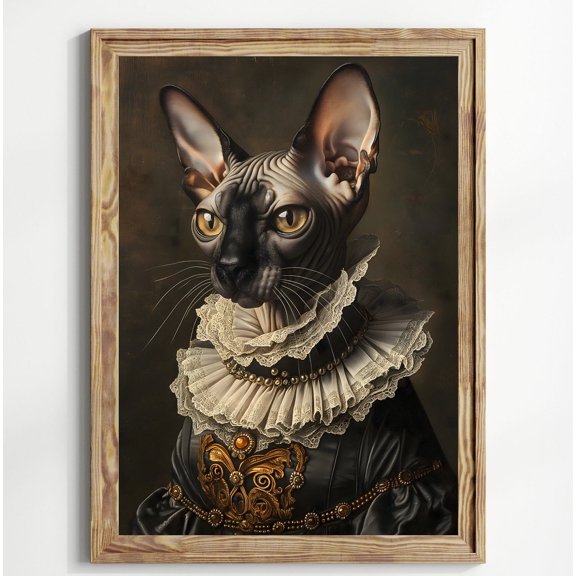 Elegant Sphynx Cat Wall Art Print Dark Royal Pet Portrait Painting Baroque Style Gothic Cat Decor Wall Art Modern Wall Decor