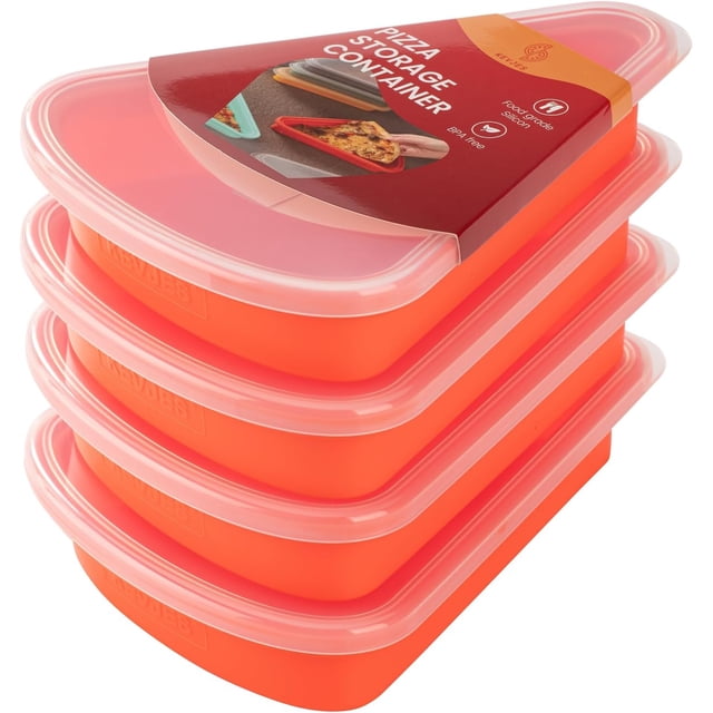 KEVJES Reusable Silicone Leftover Pizza Slice Storage Container with Air-tight Lids-BPA Free,Fits Single Slice up to 16\u201d,Save Space,Refrigerator organizer (4 Red)