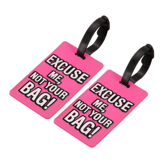 Equipaje Etiqueta, PVC Identificador Tarjeta Soporte Etiqueta, Disculpe Yo, No Tu Bolsa Patrón Viaje Bolso Etiqueta con Ajustable Correa para Equipaje Maleta, Rosa 2 Paquete