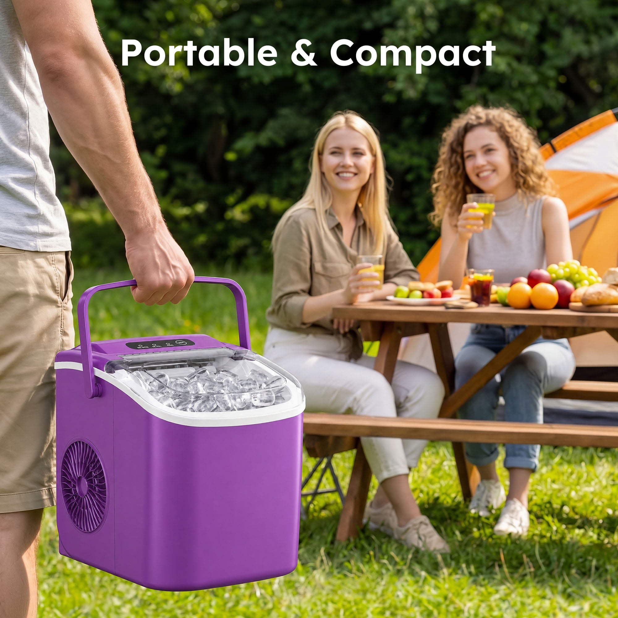 Simzlife Portable Ice Maker Countertop, 26 lbs/24H, 9 Bullet-Shaped Ice in 6 Min, Self-Cleaning Portable Ice Maker for Kitchen, Home, Office, RV, Purple