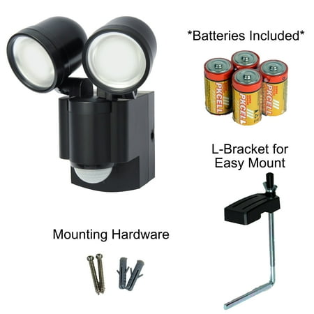 LB1403QBK Battery Operated LED Motion Security Light, Twin Head (Includes 4