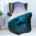 thumbnail image 4 of Underwater Soft Flannel Fleece Throw Blanket, Wild Sharks Swimming in Sea Atlantic Ocean Peace Clouds Marine Design, Cozy Plush for Indoor and Outdoor Use, 60" x 80", Violet Petrol Blue, by Ambesonne, 4 of 5