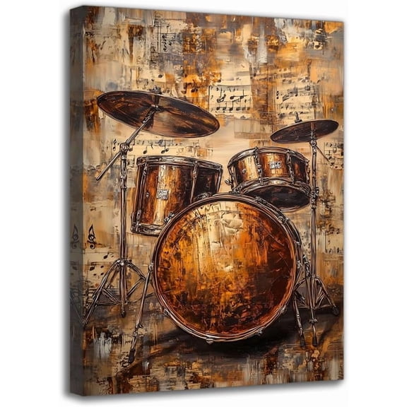 Framed Modern Music Theme Painting - Drum With musical notes Print on Canvas, Ideal Wall Art For Music Lover, Wall Decor for Living Room Bar Office Club Shop Resturant (8W X 12L)