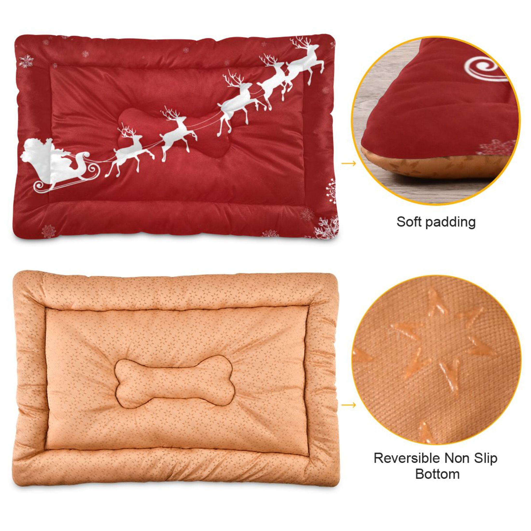Cozy Mat Pet Bed Indoor Outdoor Warm Soft For Cat Dog Puppy(S/M) Red Background with White Snowflakes