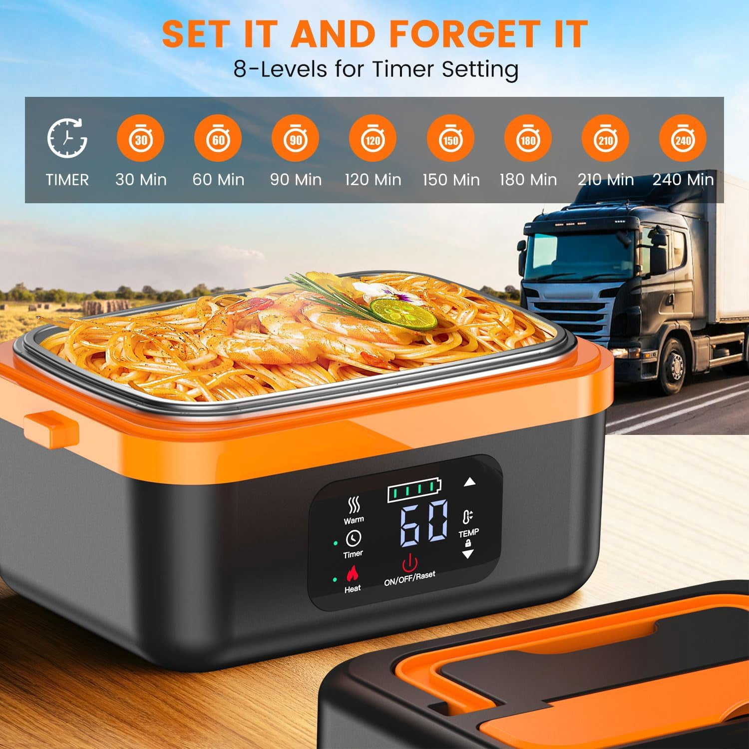 Cordless Electric Lunch Box for Adults, Rechargeable Self-Heating Lunch Box Food Warmer with Timer&Adjustable Heating,34oz/1L Stainless Container with Insulated Bag for Office,Picnic,Car&Outdoor Use
