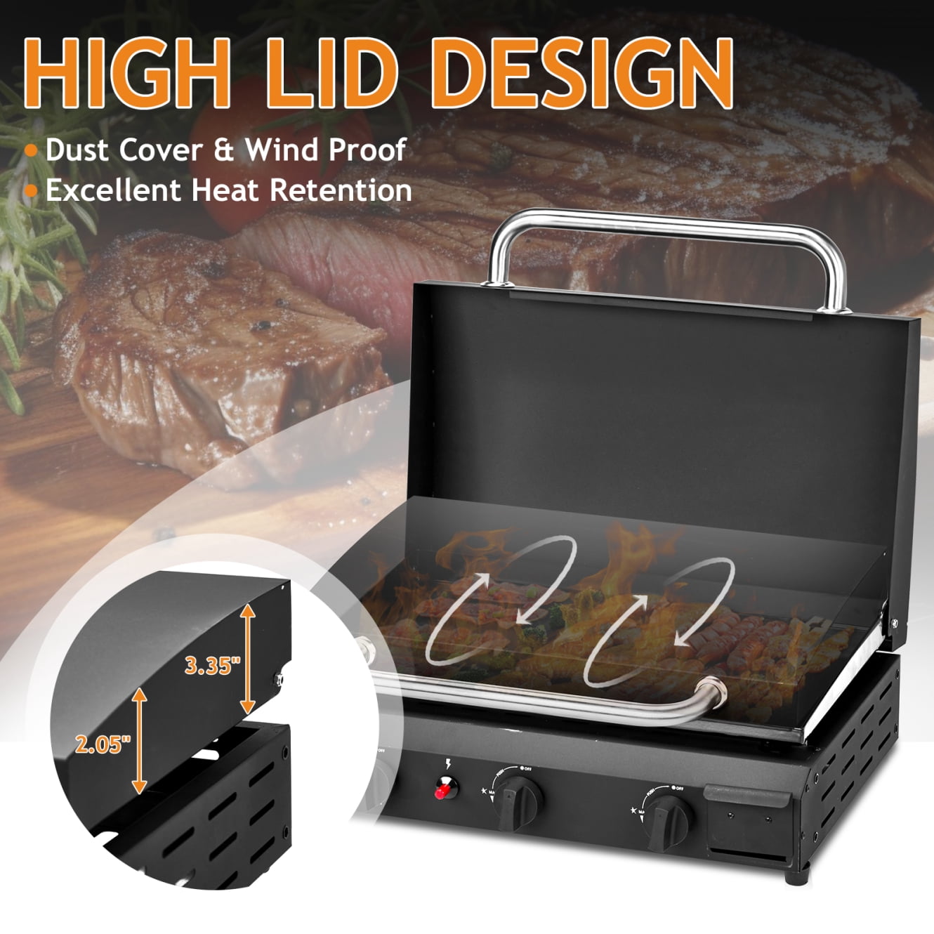 3-Burner Flat Top Gas Griddle, Portable Cooking Station with Ceramic Coated Cast Iron Pan, 30,000 BTU Propane Tabletop Griddle for Outdoor, Barbecue, Backyard, Cookout, Black