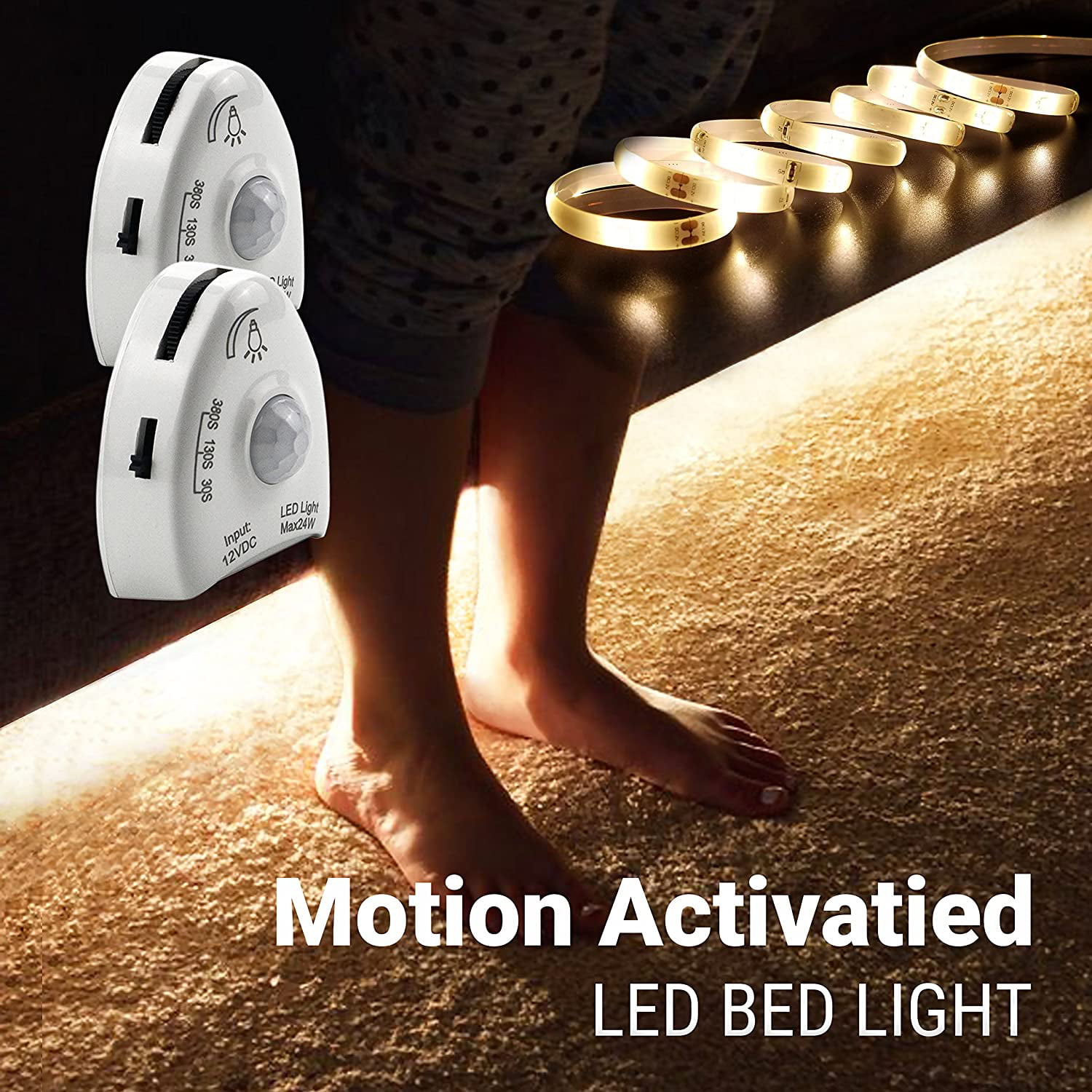 Strip Under Bed Light Motion Sensor Led White Activated Night Warm Wardrobe Kit 