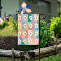 Yayeee Garden Flag 12"x18" Double Sided Outdoor Yard Lawn Holiday Decorations, Pink Checkered Daisy