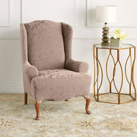 Sure Fit Stretch Jacquard Damask Wing Chair Slipcover