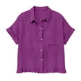 thumbnail image 2 of Bosfbaoi Shirts For Women Linen Cotton Button Down Womens Shirts Ruffle Hem Turn-Down Collar Womens Tops Loose Fit Casual Summer Tops For Women, 2 of 5