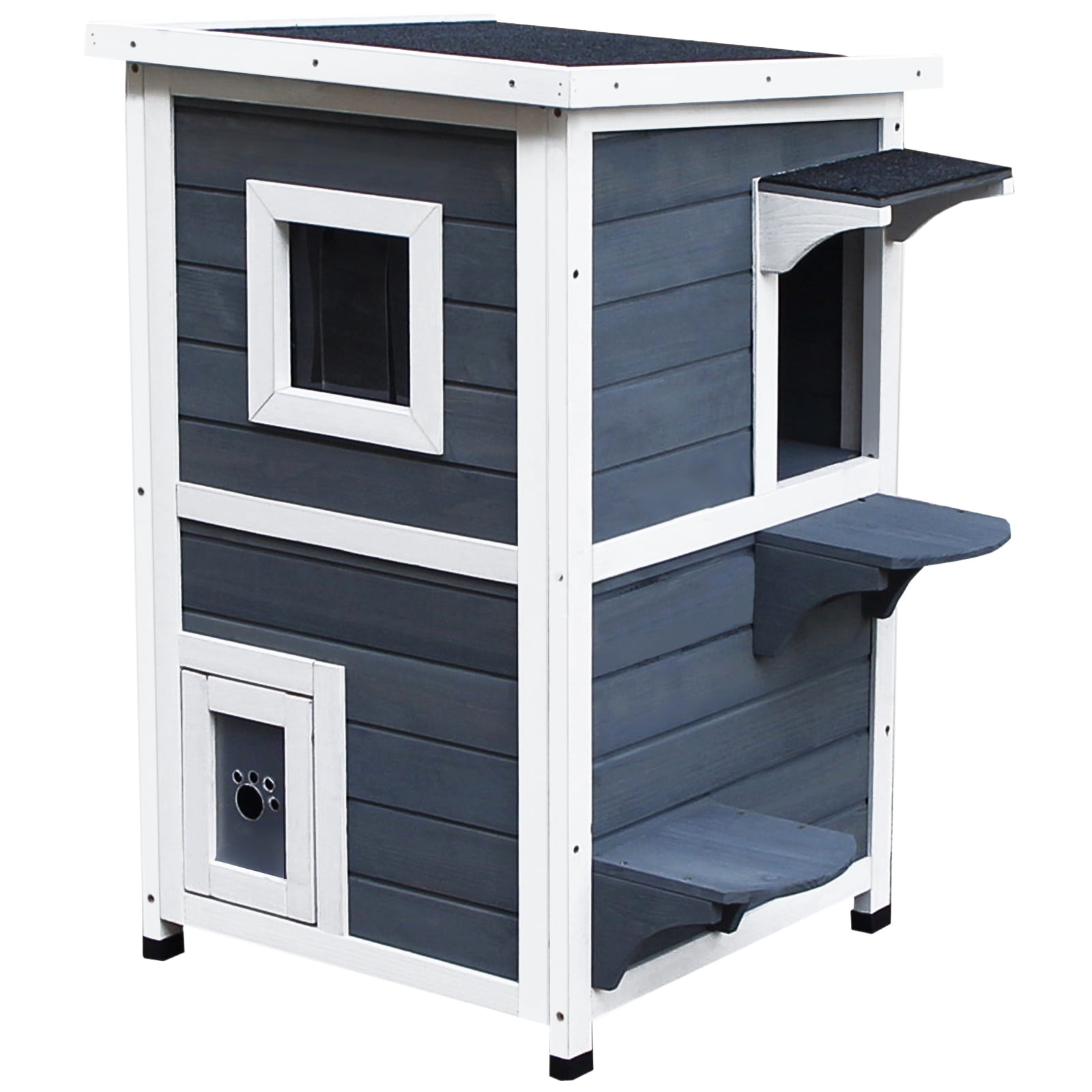 PawHut Solid Wood 2Floor Cat Condo Kitten Shelter with Window