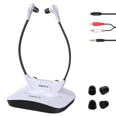 SIMOLIO Wireless TV Headphones with Charging Transmitter, Wireless Headphones for TV Watching with Tone & Balance Control for Seniors, By-pass, Optical/RCA/AUX, 164ft, SM-824D1-W (New)