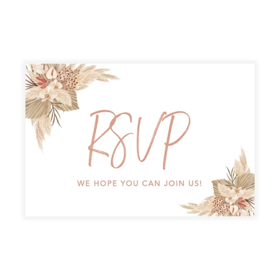 Koyal Wholesale Boho Beige RSVP Postcards for Wedding, Dried Palm Leaves, 56-Pack, 4x6