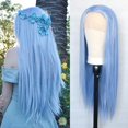 thumbnail image 1 of Luwigs Pelucas delanteras de encaje azul hielo sintético sedoso recto atado a mano pelucas de repuesto azul claro resistentes al calor para fiesta de cosplay 22 pulgadas, 1 of 5