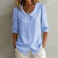 thumbnail image 5 of Women's Striped Shirt with Pan Collar, 3/4 Puff Sleeve Button Down Casual Blouse, 5 of 8