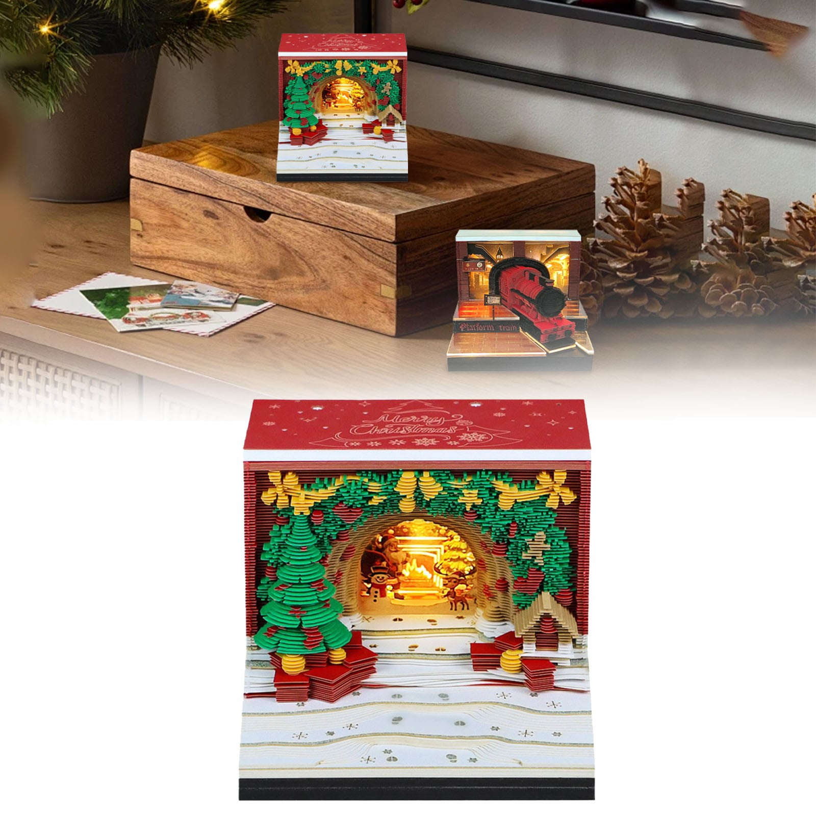BNNG 2026 Time Piece Calendar 3D Castle Desk Calendar with LED Lights Memo Pad Paper Tear Away Carving Art Notepad Gift for Thanksgiving Christmas Housewarming Office Desktop Decoration
