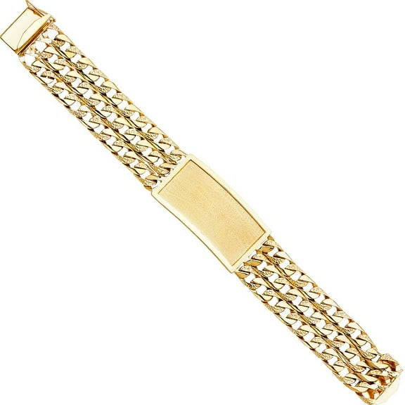 14K 3L Nugget Cuban Link ID Bracelet - 9"