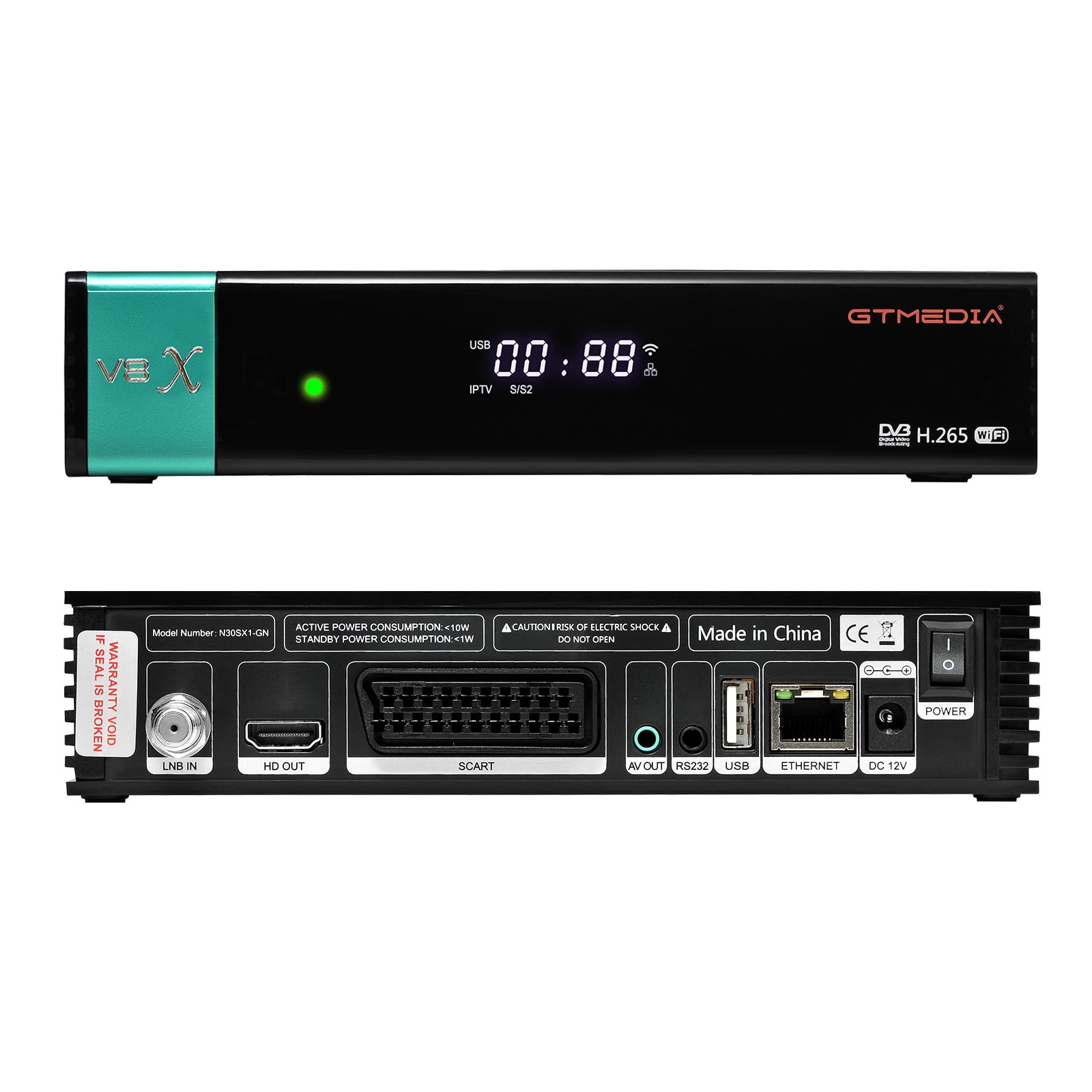 GT Media V8X Digital Satellite Receiver, DVB-S/S2/S2X HD 1080P Free to Air TV Decoder Built in WiFi FTA Sat Decoder