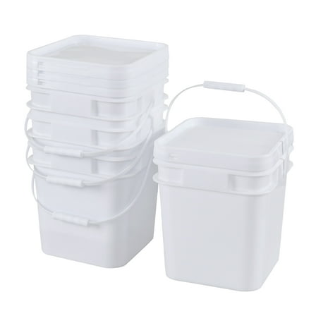 Aninhao 4 Pack 3 Gallon Square Plastic Buckets, Sealable Food Storage Pails, White