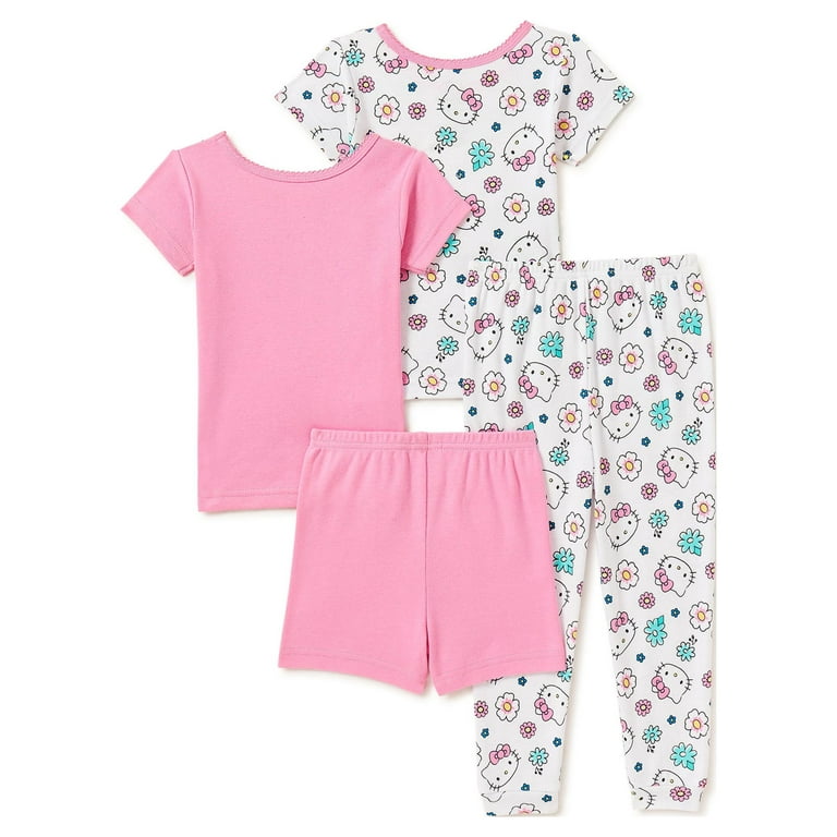 Hello Kitty Girls Pajama Pants and Sleep Shirt Sets 4 Piece PJ Top and  Bottom Sleepwear Set for Girls Pajamas for Kids