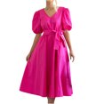 thumbnail image 2 of Robe d'Été pour Femmes 2024 Mode Grande Taille Manches Courtes Couleur Unie Col en V Douce Confortable Longue Robe 50 % de Réduction Liquidation!, 2 of 8