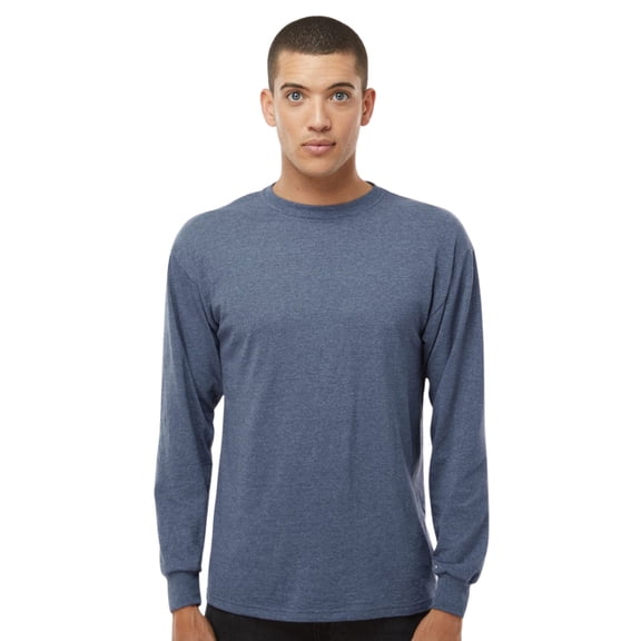 M&O Men’s Gold Soft Touch Long Sleeve T-Shirt 100% Preshrunk Cotton Standard Fit Casual Tee (Heather-Navy, XL)