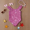 thumbnail image 6 of Abcomgle Girls Swimsuit Size 6 Stretchy One Piece Girls Swimsuit Cute Glitter Sequin Graphic Ruffled Bathing Suits for Girls, 6 of 7