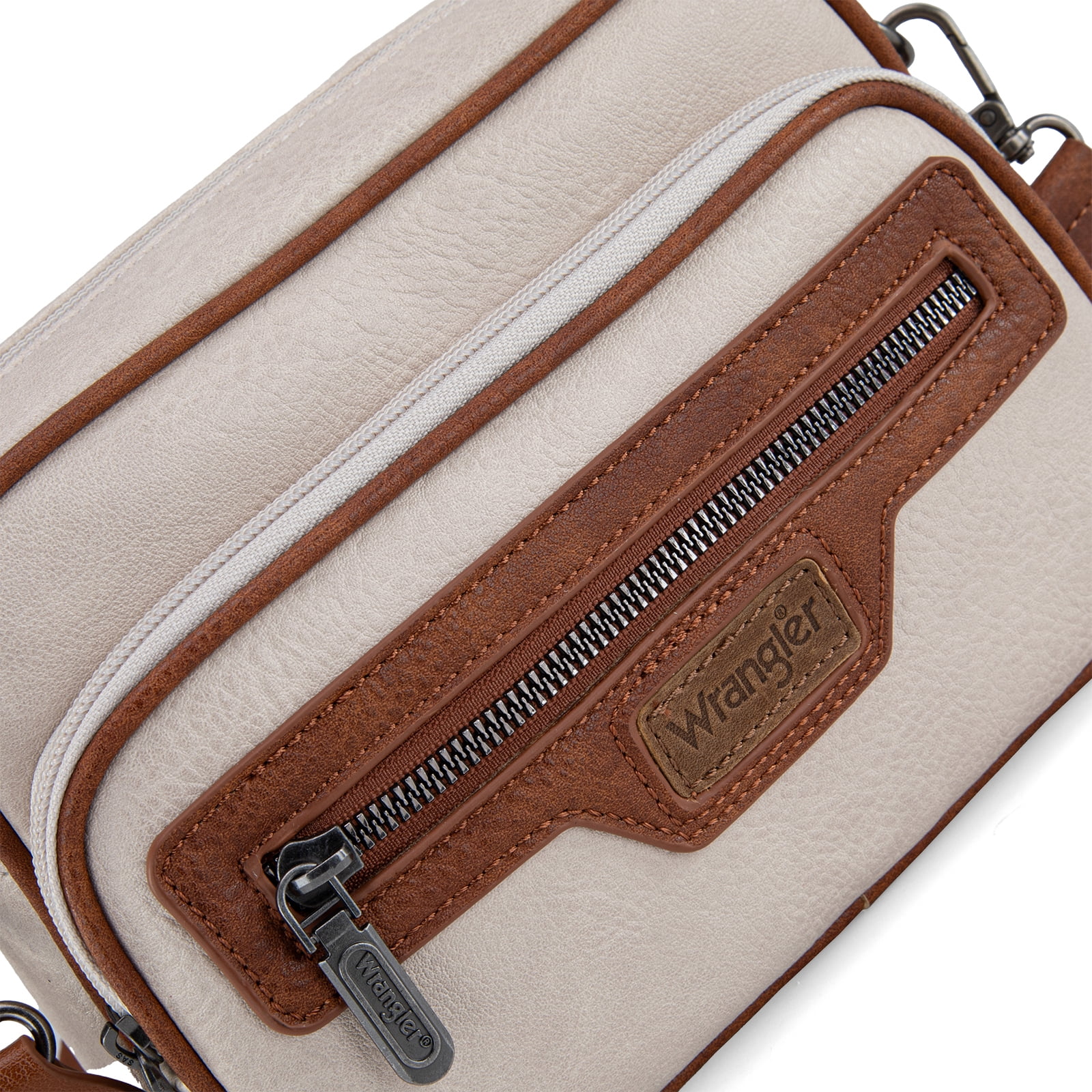 Wrangler Crossbody Bag for Women Multi Pocket Crossover Bag Shoulder Pursea with Adjustable Strap, Beige & Brown