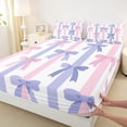 thumbnail image 3 of Homewish Cartoon Pink Blue Bowtie Girl 4 Pieces Queen Sheet Sets,Geometric Lines Stripes Ultra Soft Flat Sheet,Dreamy Princess Queen Fitted Sheet,Microfiber Bedroom Decor, 3 of 7