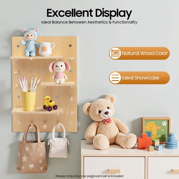 Wooden Rectangular Pegboard Combination Wall Organizer Kit, Modular Display Pegboard Panel Kits, DIY Hanging Peg Board Panel for Home Office
