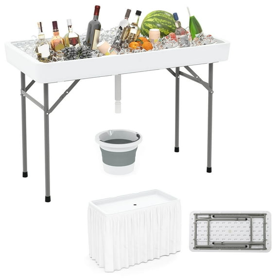 Costway 4 Foot Ice Cooler Folding Table Outdoor Portable Ice Bin Table with Large Sink