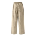 thumbnail image 5 of ZHANGDER Girls Linen Pants Wide Leg Pants Elastic Waist Summer Casual Beach Lounge Trousers with Pockets, Khaki 12-13 Years, 5 of 6